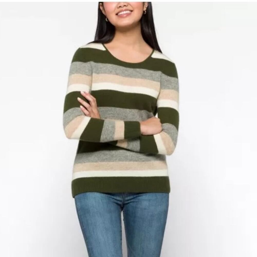 41 Hawthorn Rella Cashmere crewneck striped green, gray, tan  size small